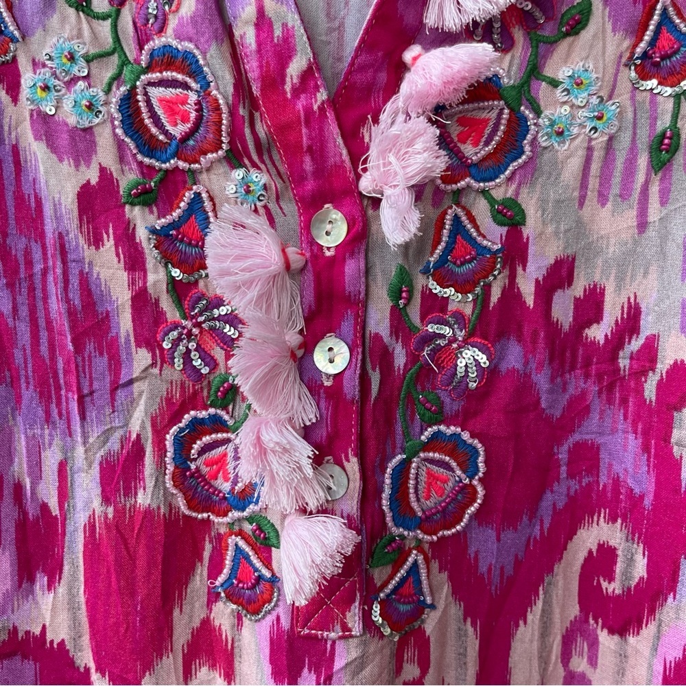 Soft Surroundings Womens Pink Fuchsia Palace Dress Boho Embroidered XS Petite - Picture 8 of 16
